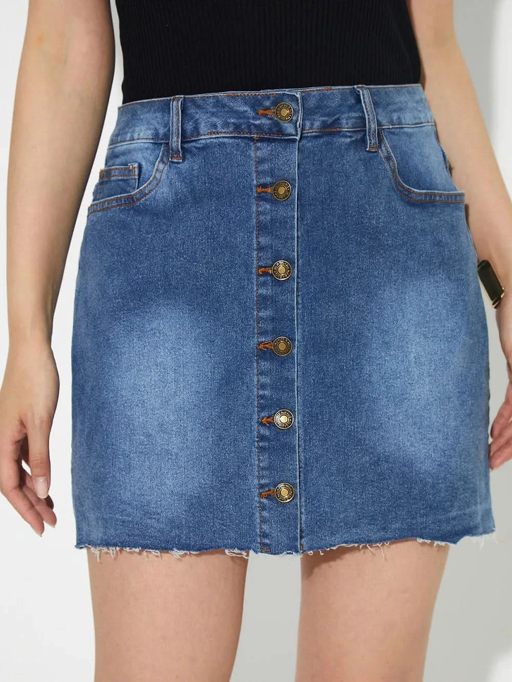 Women’s Button Up Pocket Denim Skirt - ShalayeFashion