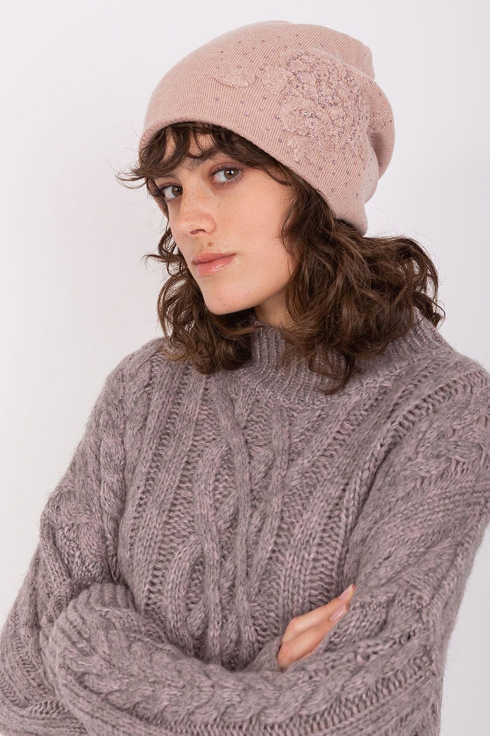Women's Cashmere Beanie Rhinestones Winter - ShalayeFashion