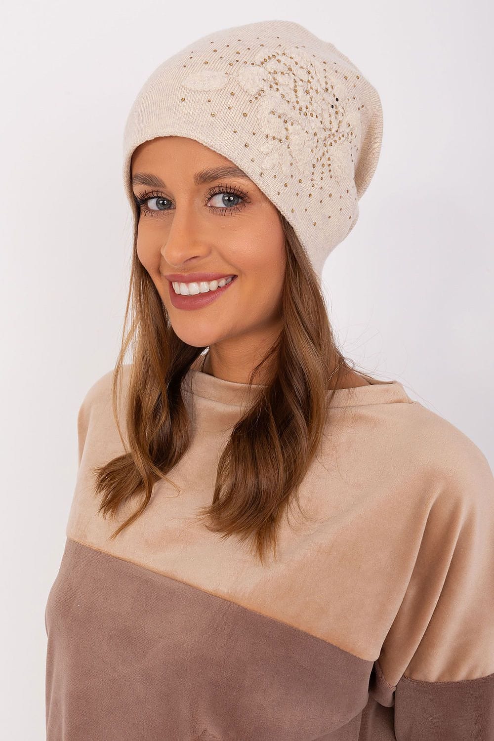 Women's Cashmere Beanie Rhinestones Winter - ShalayeFashion