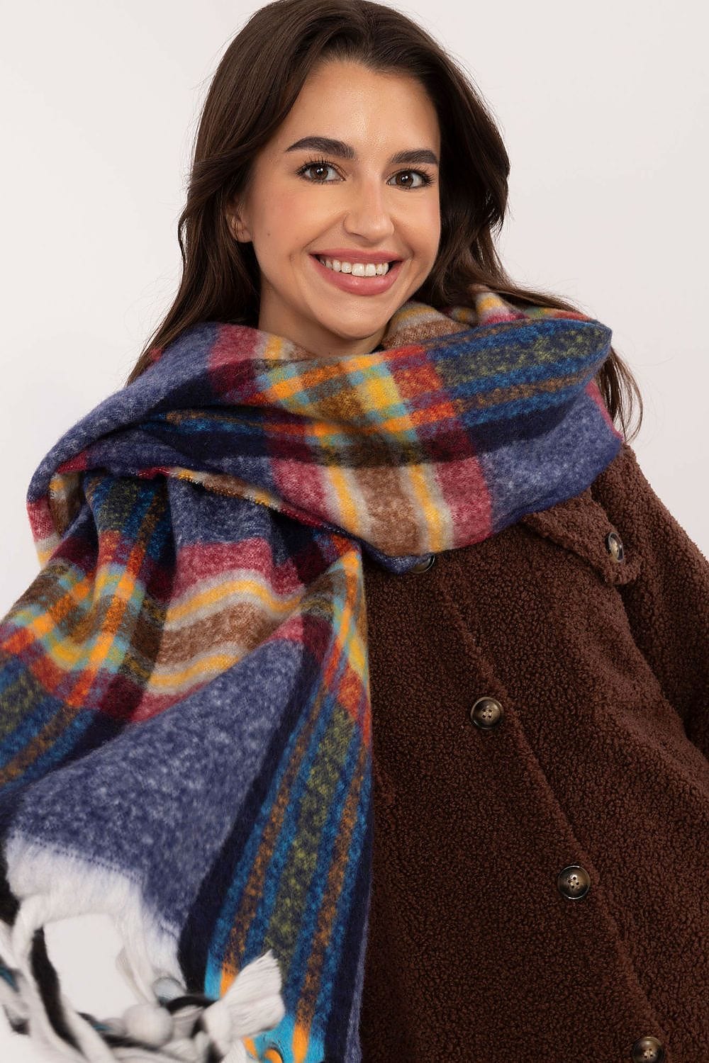 Women's Check Pattern Polyester Scarf Tassels 182cm - ShalayeFashion