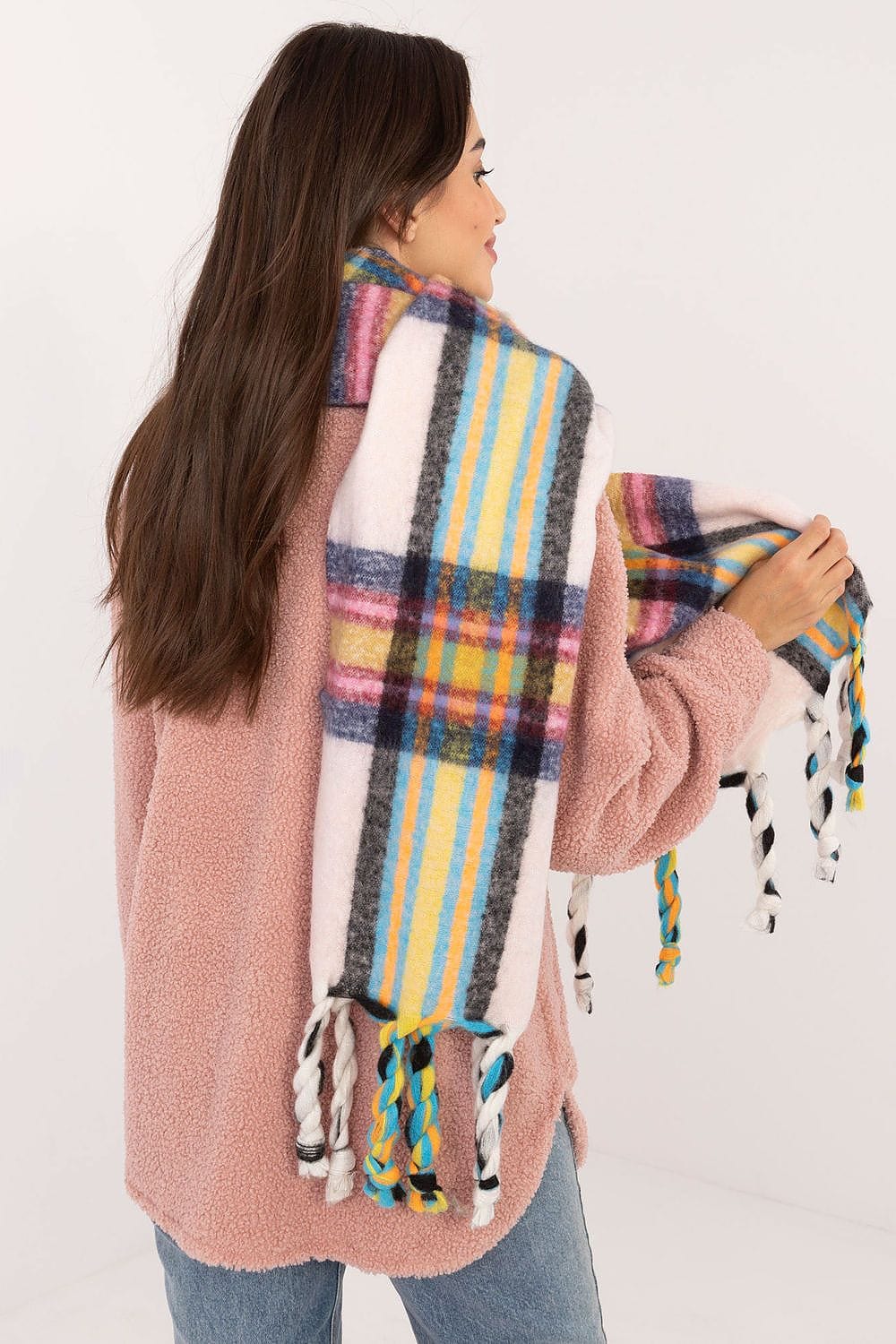 Women's Check Pattern Polyester Scarf Tassels 182cm - ShalayeFashion