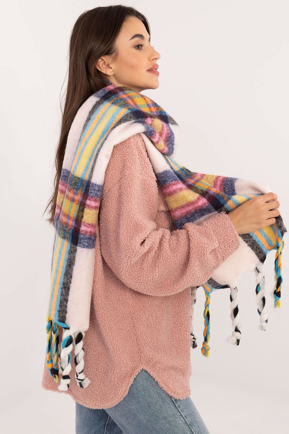 Women's Check Pattern Polyester Scarf Tassels 182cm - ShalayeFashion