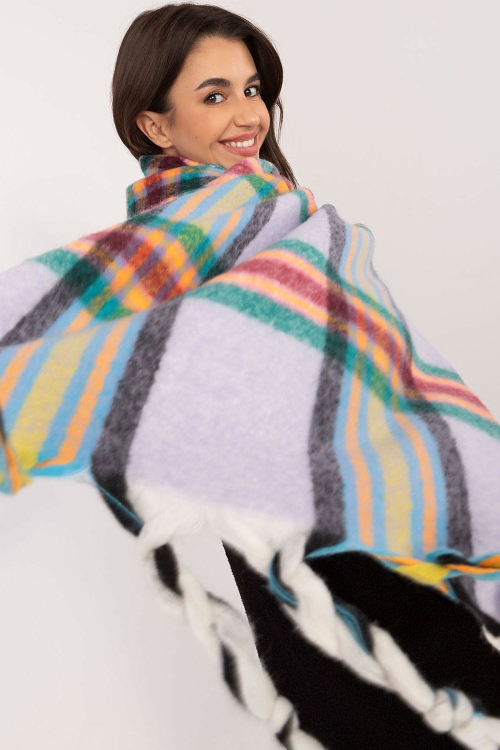 Women's Check Pattern Polyester Scarf Tassels 182cm - ShalayeFashion