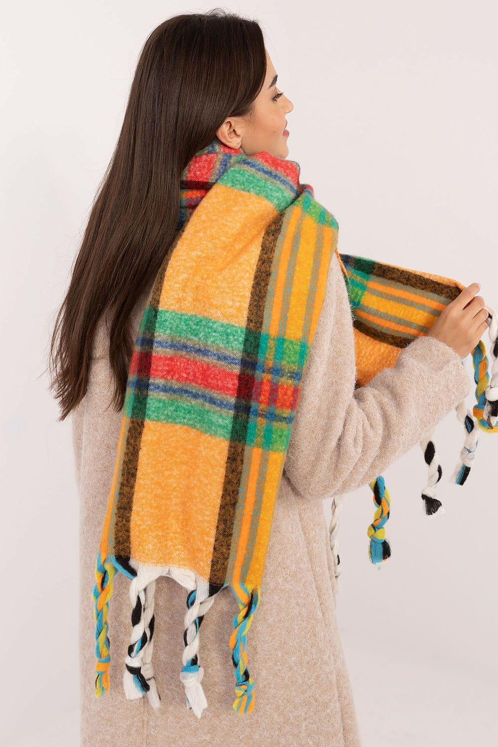 Women's Check Pattern Polyester Scarf Tassels 182cm - ShalayeFashion