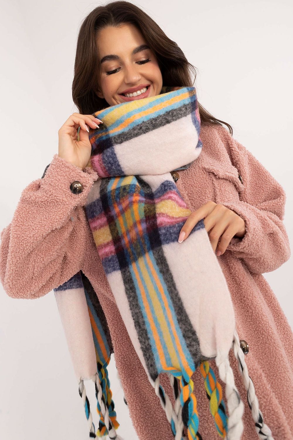 Women's Check Pattern Polyester Scarf Tassels 182cm - ShalayeFashion