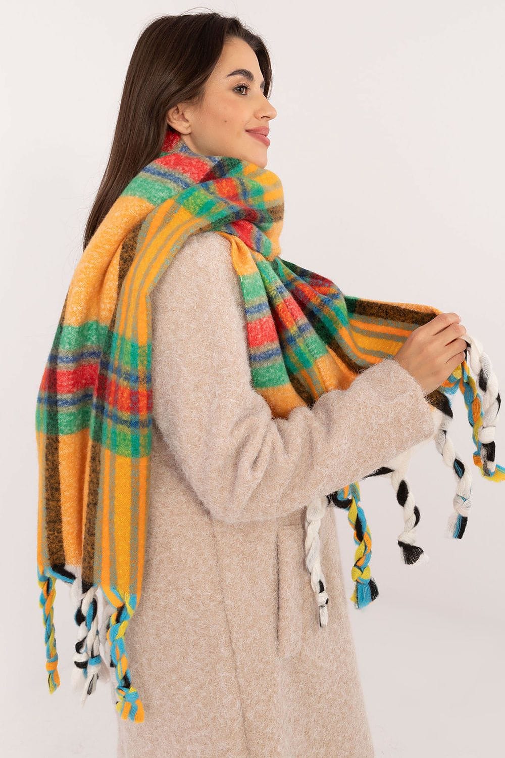 Women's Check Pattern Polyester Scarf Tassels 182cm - ShalayeFashion