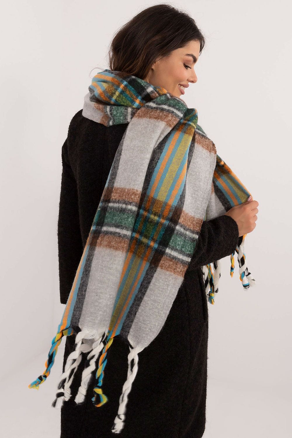 Women's Check Pattern Polyester Scarf Tassels 182cm - ShalayeFashion