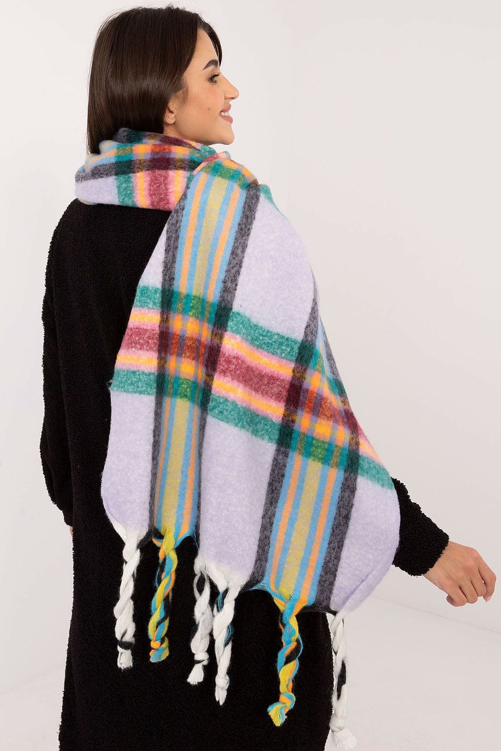 Women's Check Pattern Polyester Scarf Tassels 182cm - ShalayeFashion