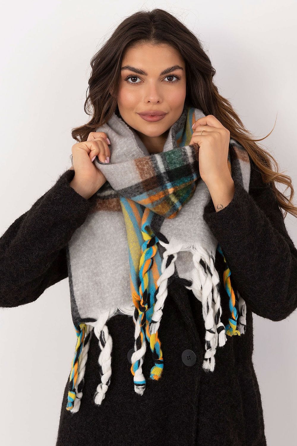 Women's Check Pattern Polyester Scarf Tassels 182cm - ShalayeFashion