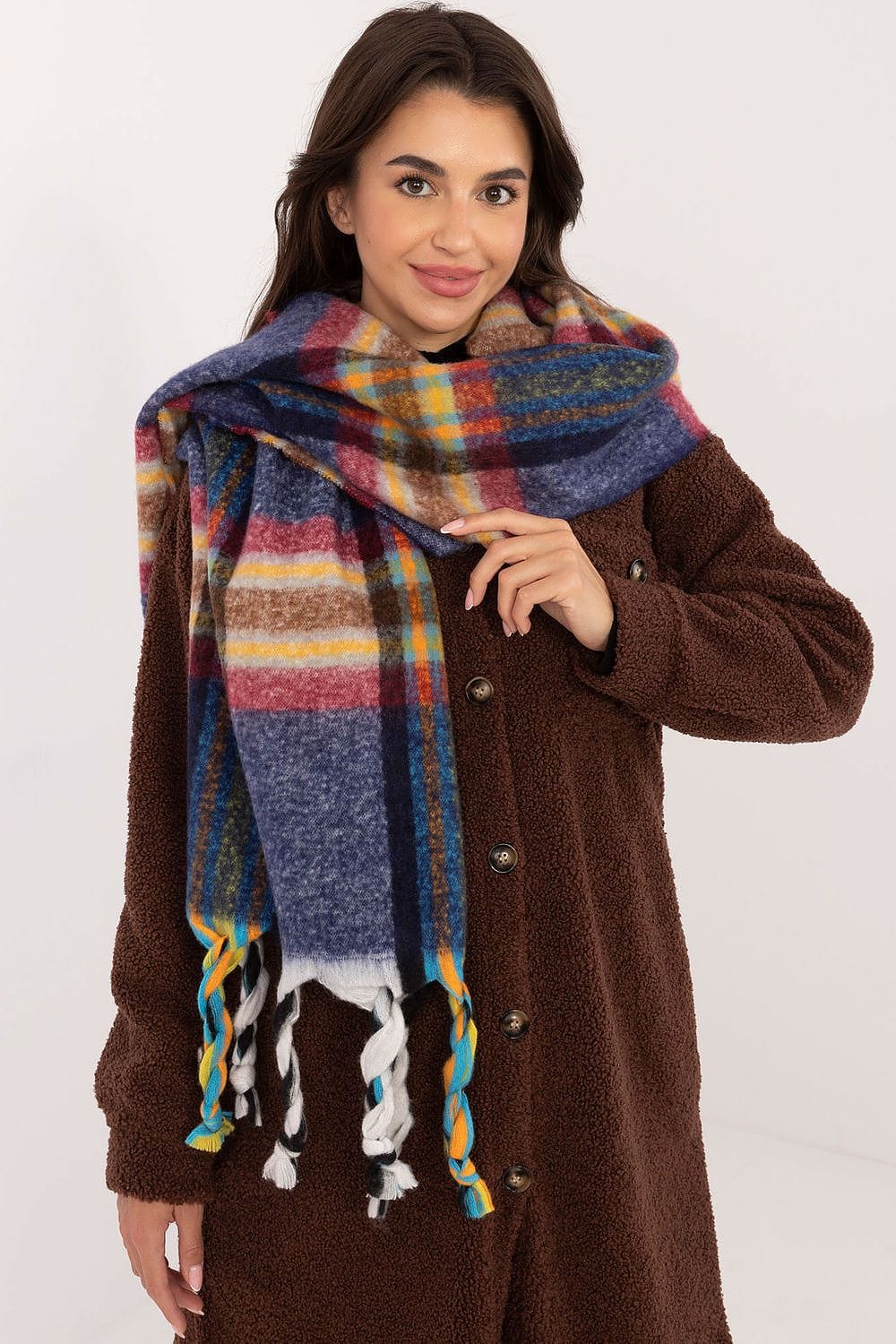 Women's Check Pattern Polyester Scarf Tassels 182cm - ShalayeFashion