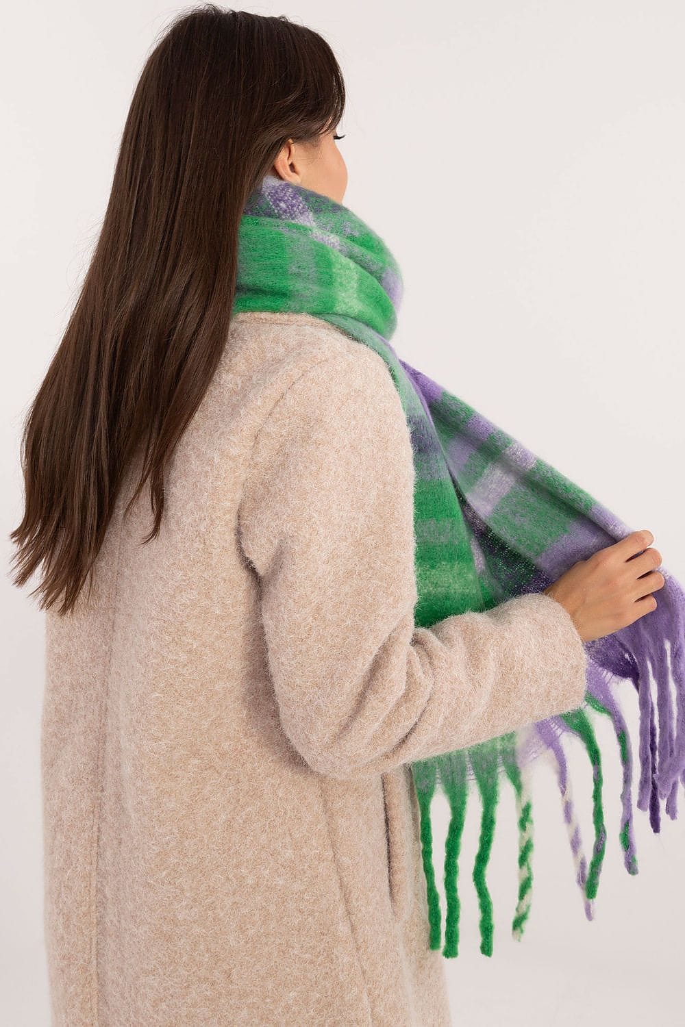Women's Check Pattern Scarf Tassels Long - ShalayeFashion