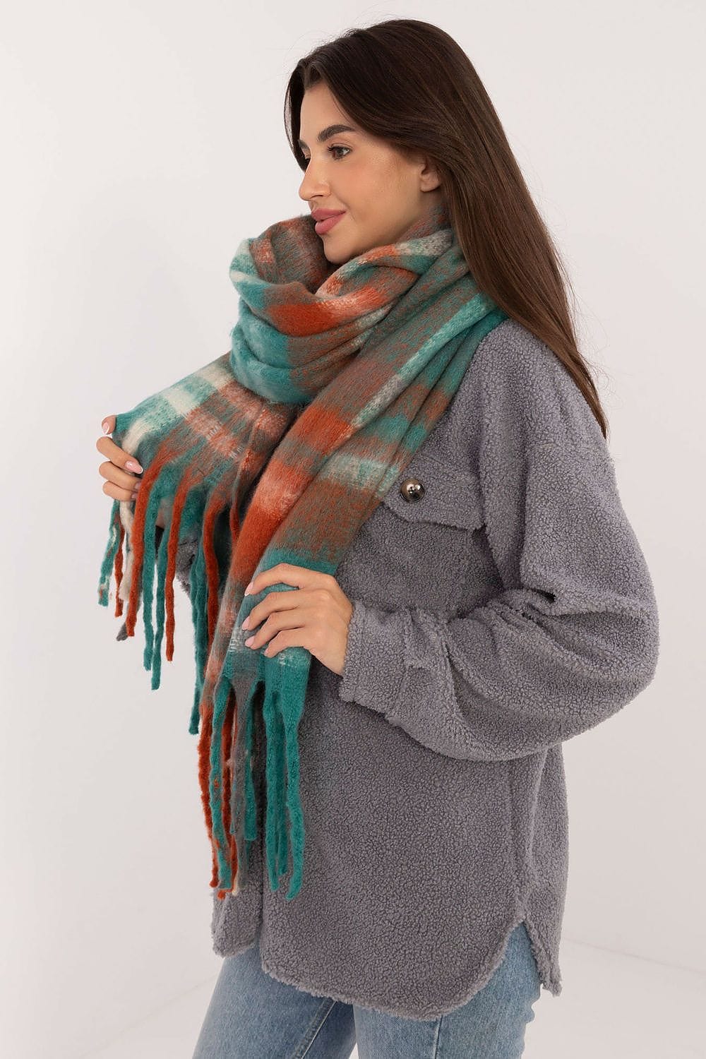 Women's Check Pattern Scarf Tassels Long - ShalayeFashion