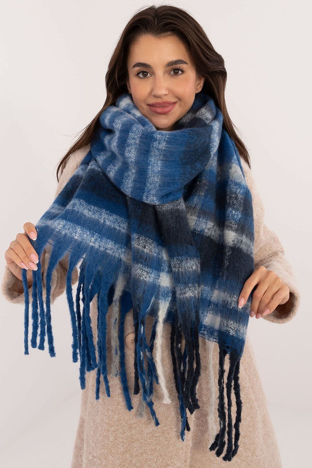 Women's Check Pattern Scarf Tassels Long - ShalayeFashion