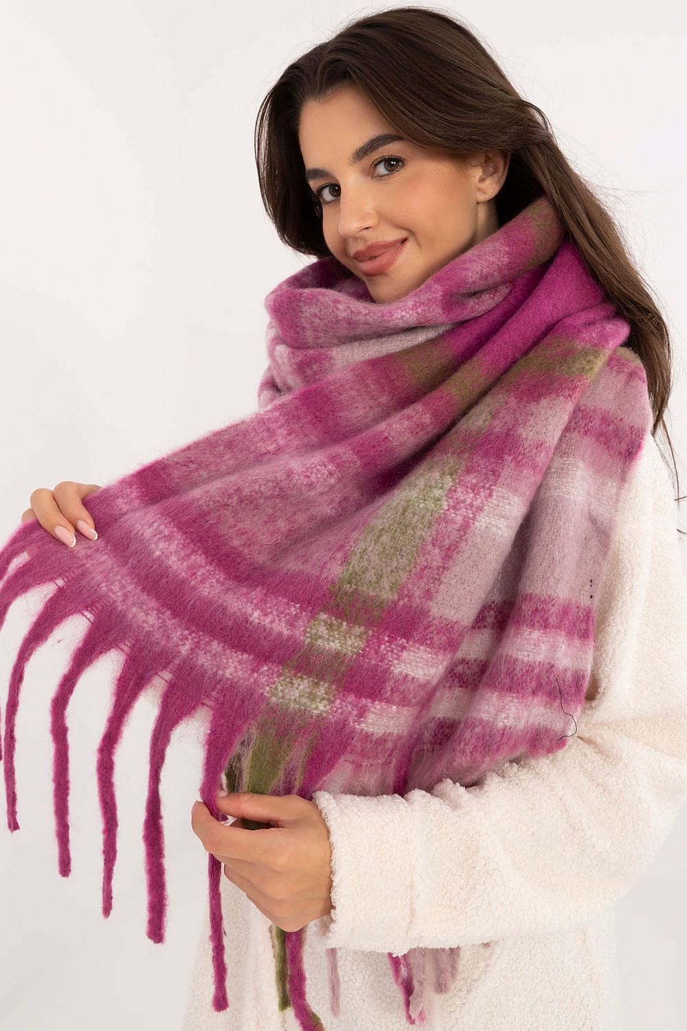 Women's Check Pattern Scarf Tassels Long - ShalayeFashion
