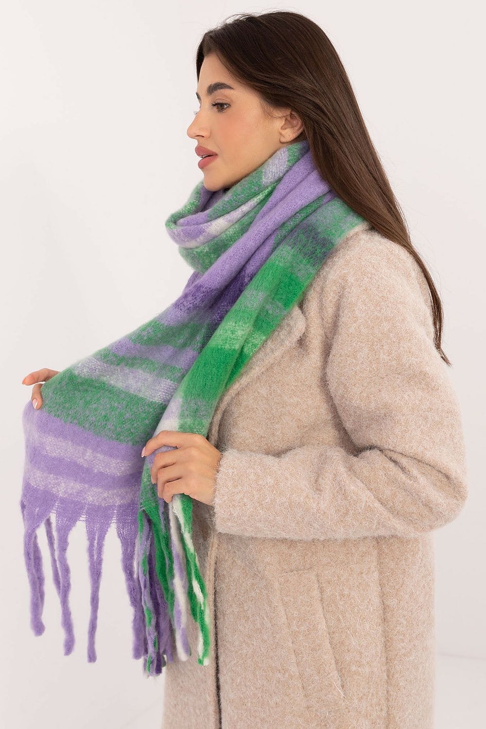 Women's Check Pattern Scarf Tassels Long - ShalayeFashion
