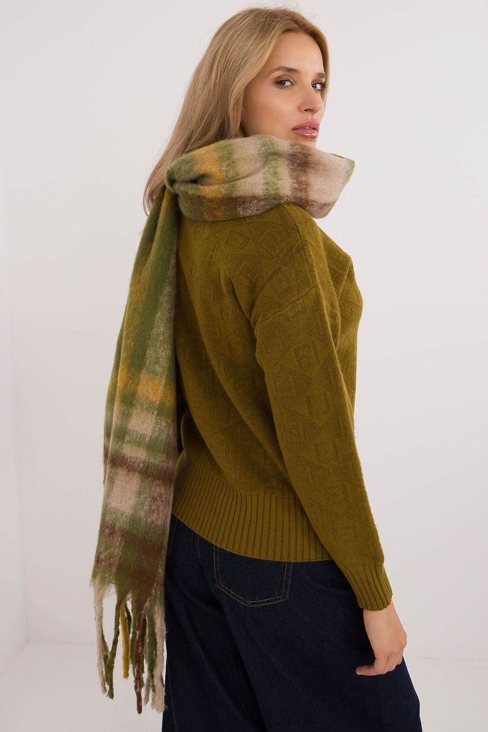 Women's Check Pattern Scarf Tassels Long - ShalayeFashion
