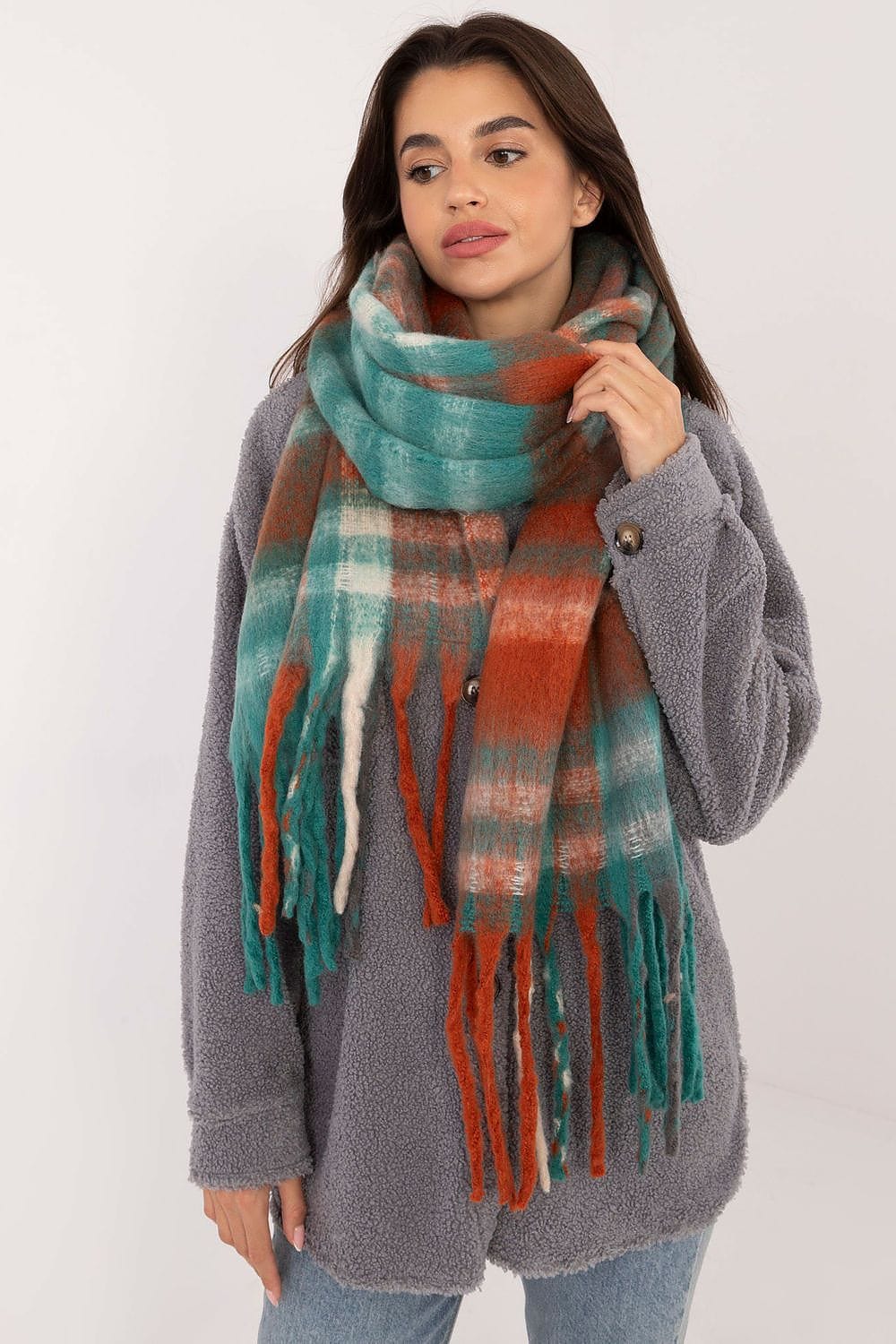 Women's Check Pattern Scarf Tassels Long - ShalayeFashion