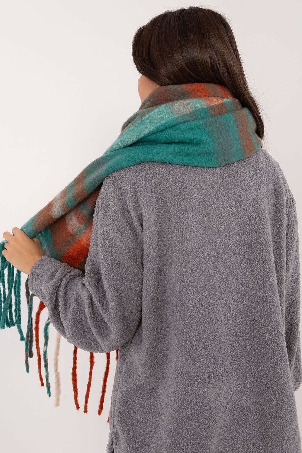 Women's Check Pattern Scarf Tassels Long - ShalayeFashion