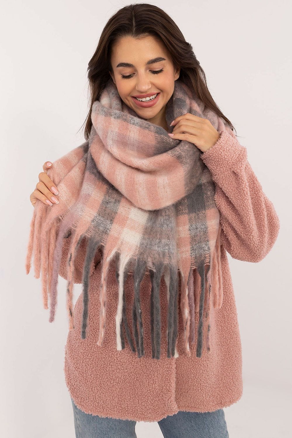 Women's Check Pattern Scarf Tassels Long - ShalayeFashion