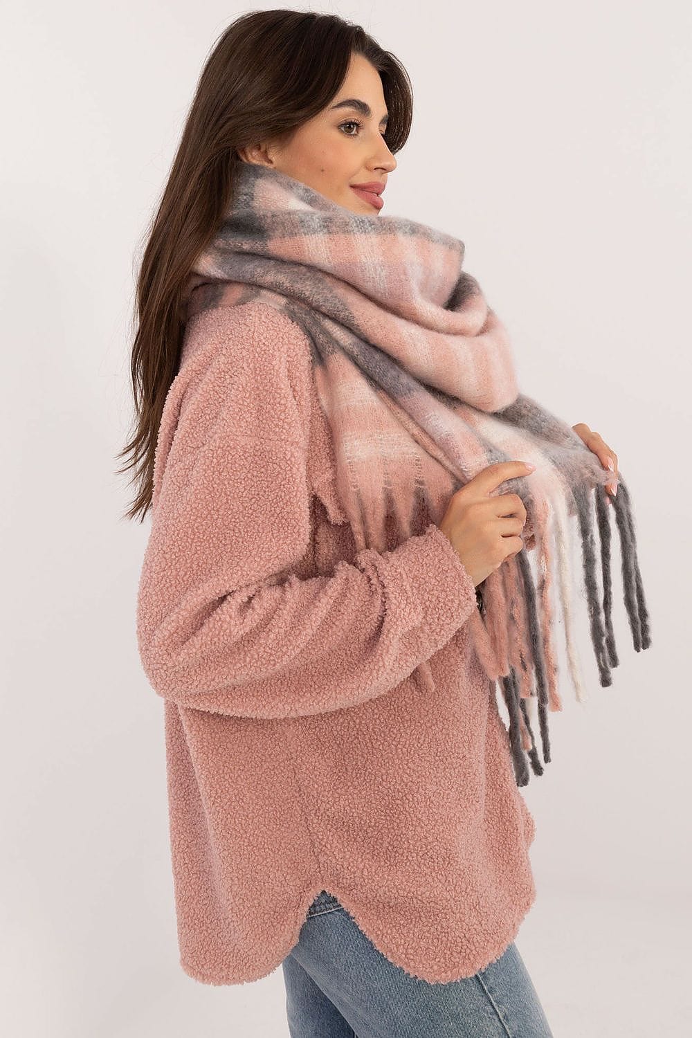 Women's Check Pattern Scarf Tassels Long - ShalayeFashion
