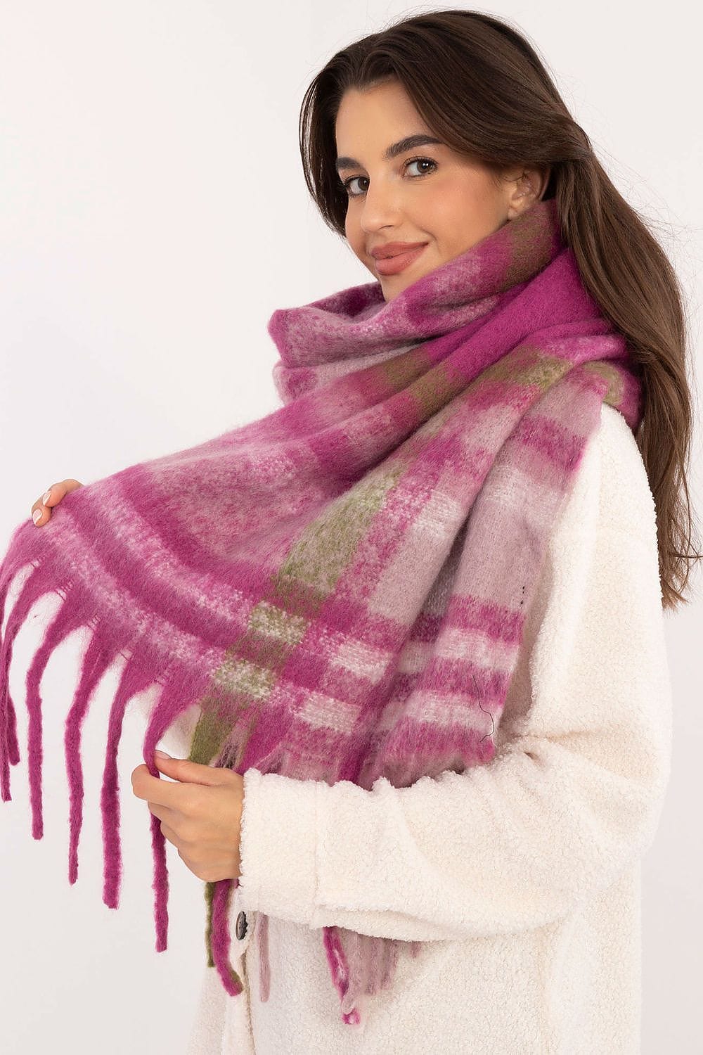 Women's Check Pattern Scarf Tassels Long - ShalayeFashion