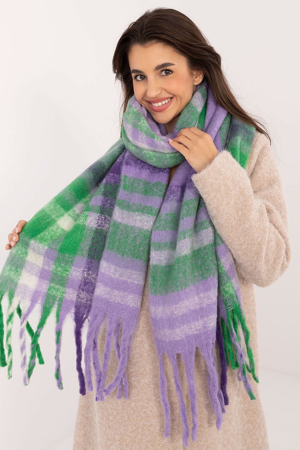 Women's Check Pattern Scarf Tassels Long - ShalayeFashion