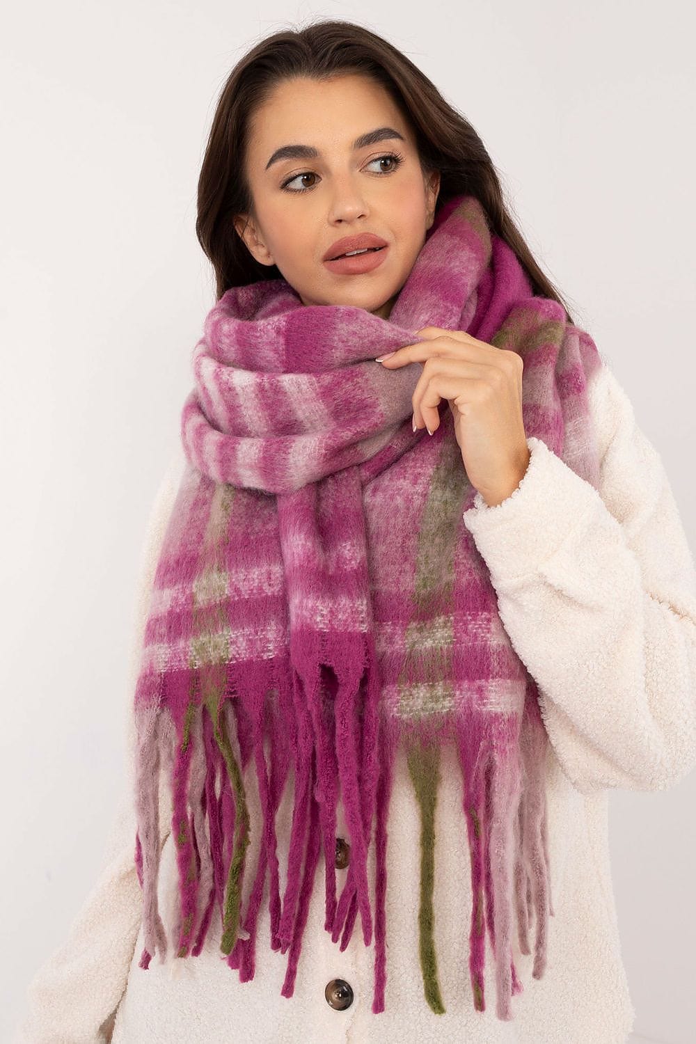 Women's Check Pattern Scarf Tassels Long - ShalayeFashion