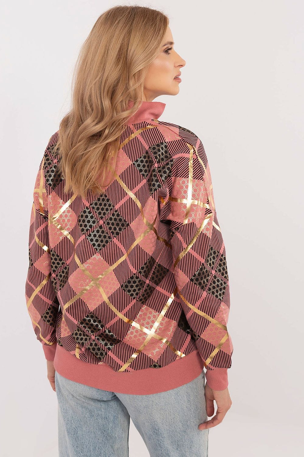 Women’s Checked Zip Collar Sweatshirt - ShalayeFashion