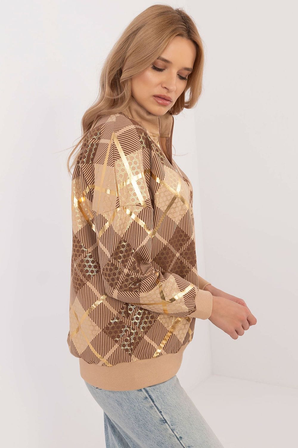 Women’s Checked Zip Collar Sweatshirt - ShalayeFashion