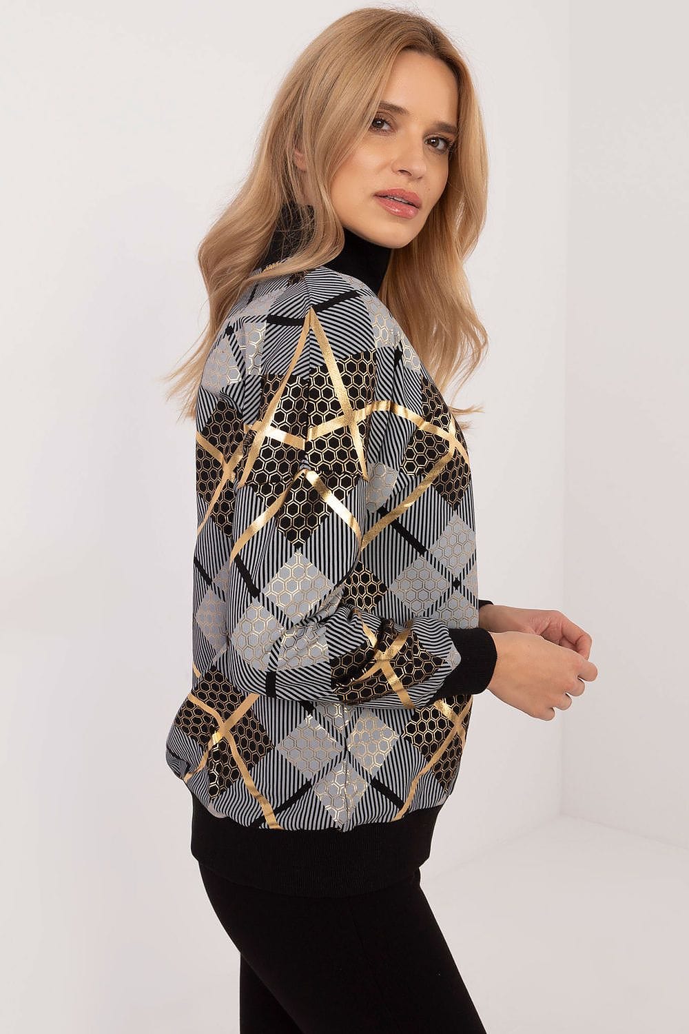 Women’s Checked Zip Collar Sweatshirt - ShalayeFashion