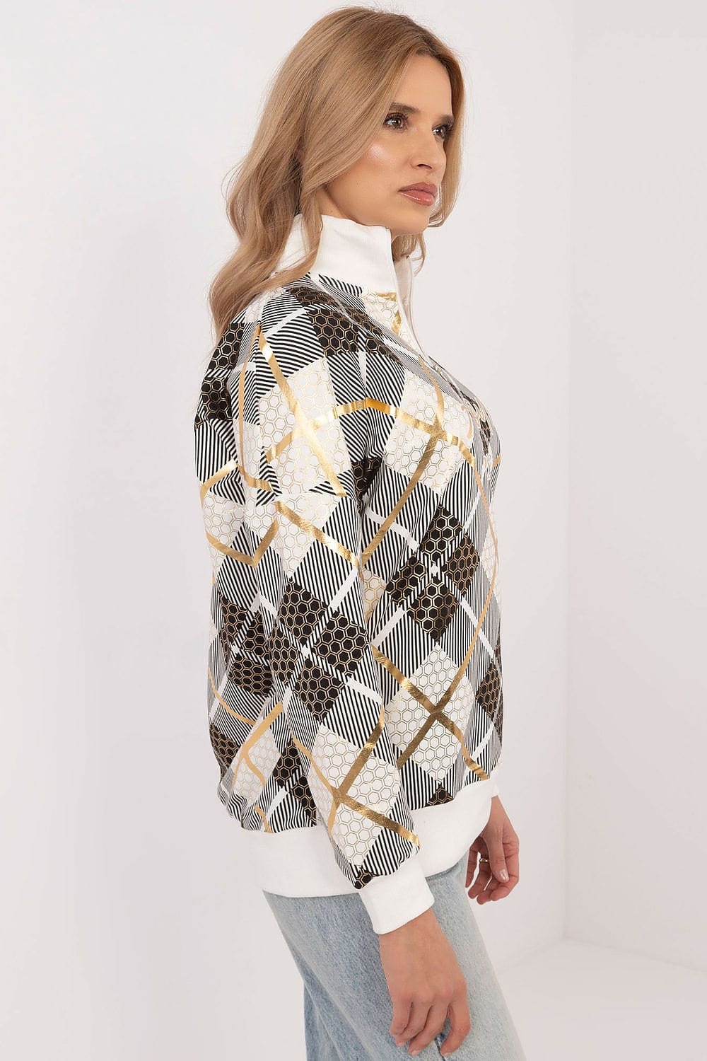 Women’s Checked Zip Collar Sweatshirt - ShalayeFashion