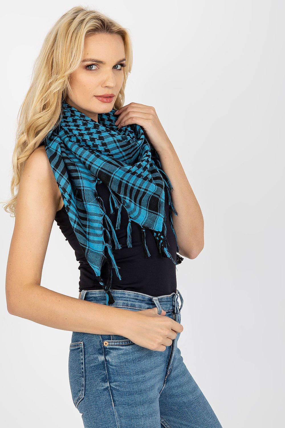 Women's Checkered Neckerchief Square Scarf - ShalayeFashion