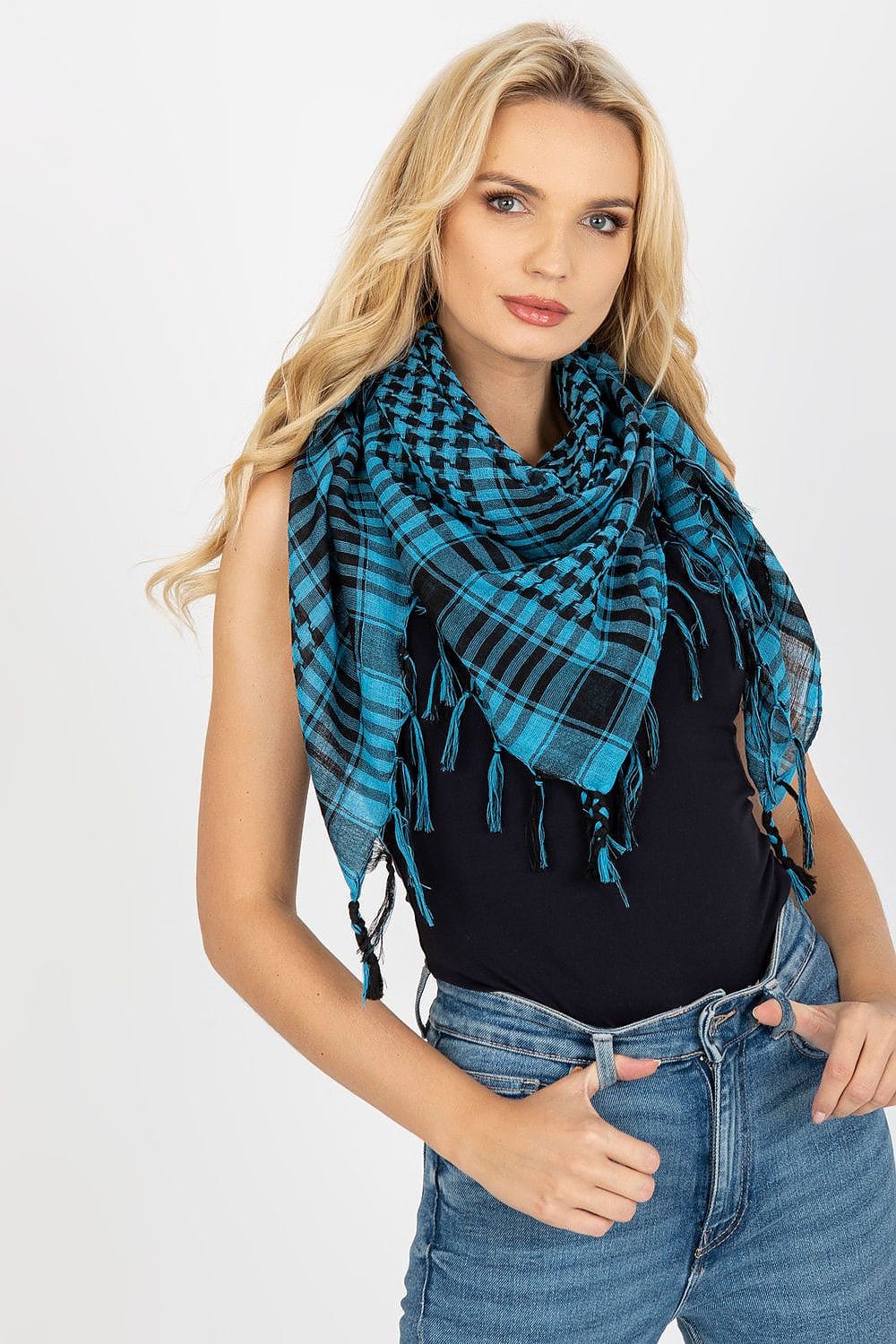 Women's Checkered Neckerchief Square Scarf - ShalayeFashion