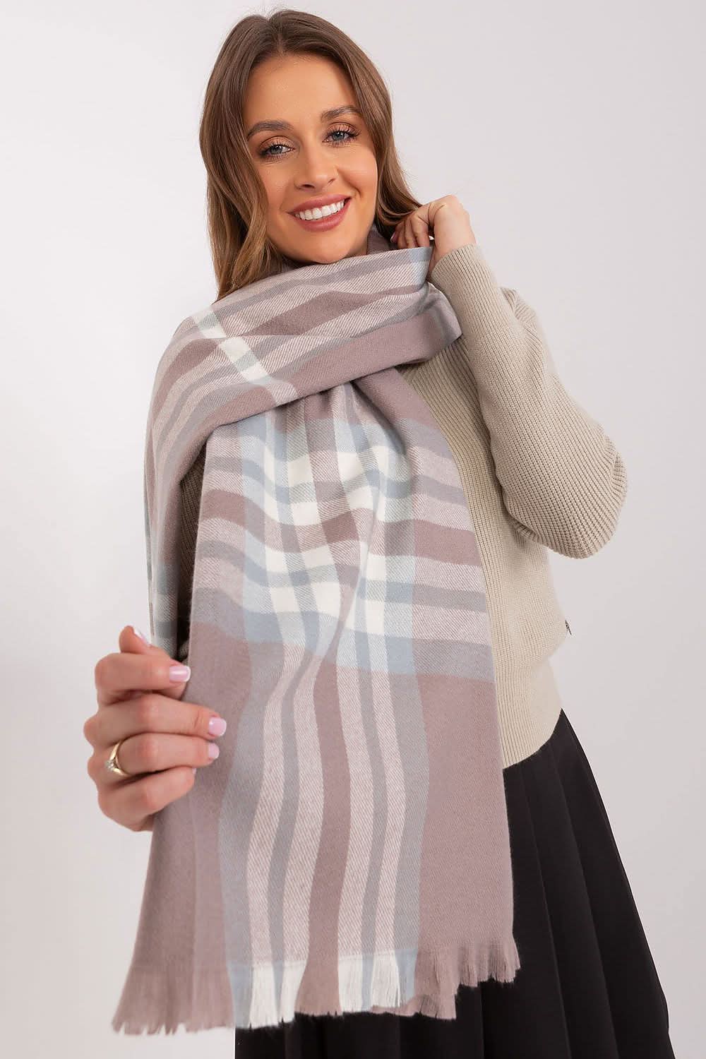 Women's Colorful Plaid Scarf Long Polyester - ShalayeFashion