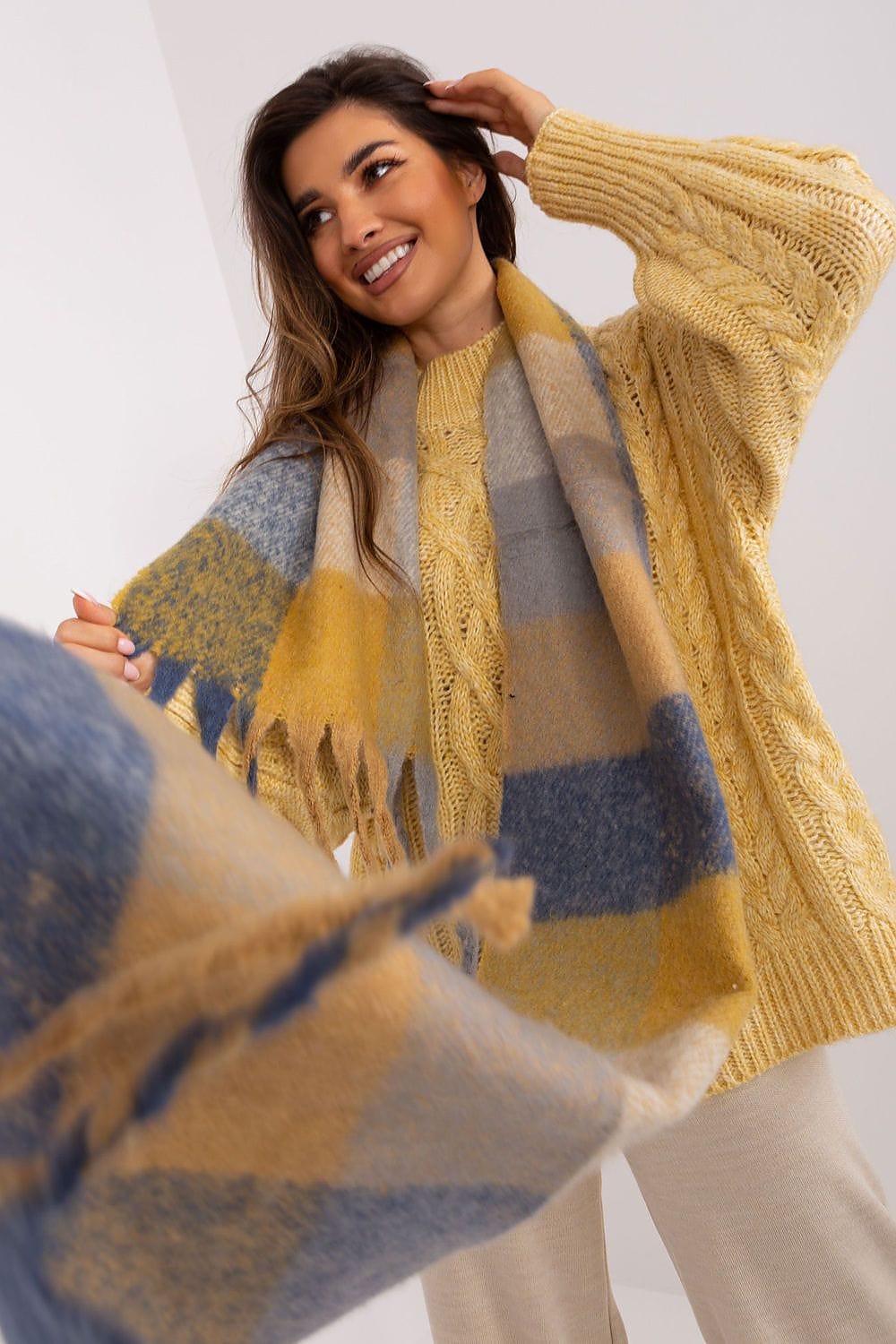 Women's Colorful Plaid Scarf Tassels Long - ShalayeFashion