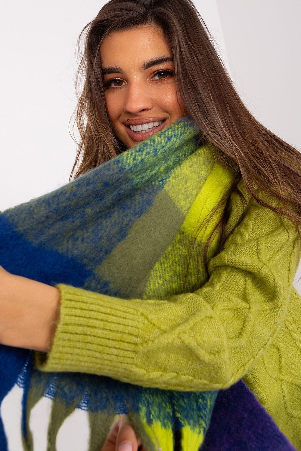 Women's Colorful Plaid Scarf Tassels Long - ShalayeFashion