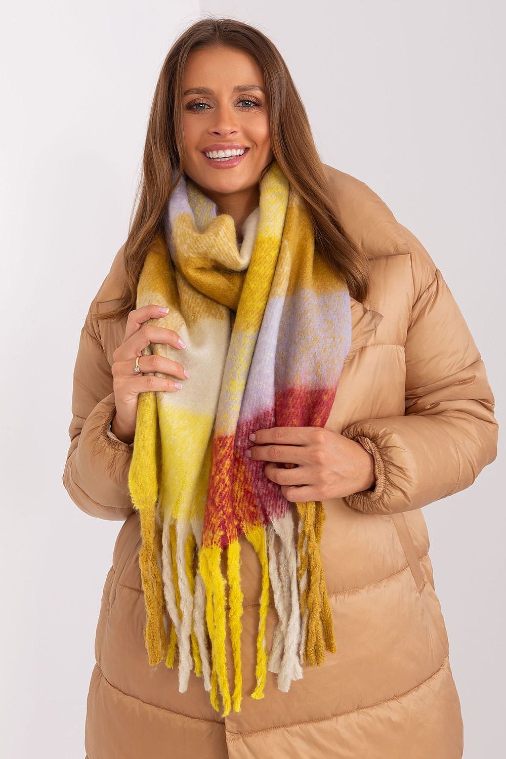 Women's Colorful Plaid Scarf Tassels Long - ShalayeFashion