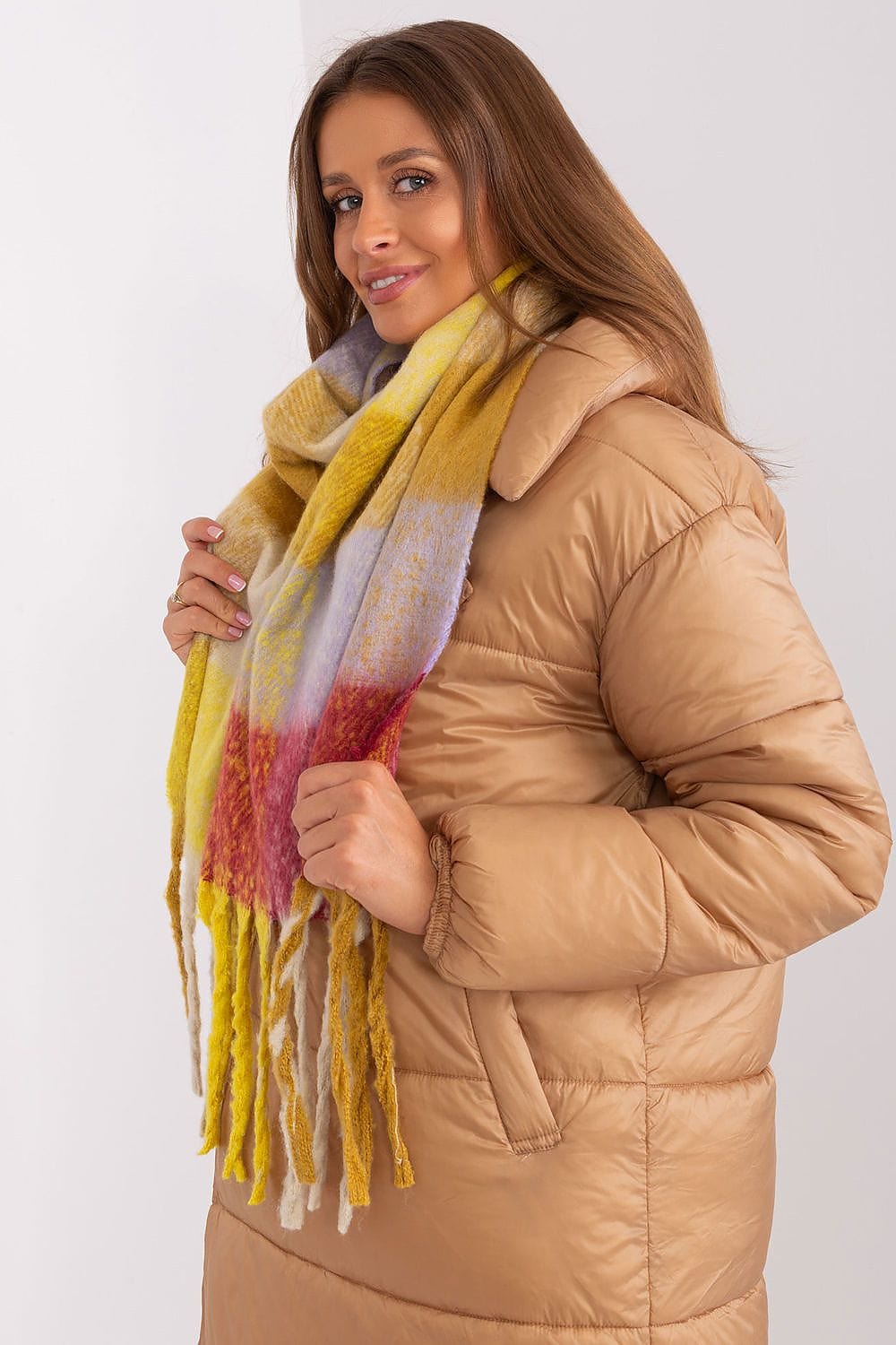 Women's Colorful Plaid Scarf Tassels Long - ShalayeFashion