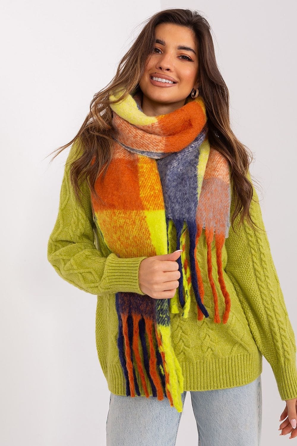 Women's Colorful Plaid Scarf Tassels Long - ShalayeFashion