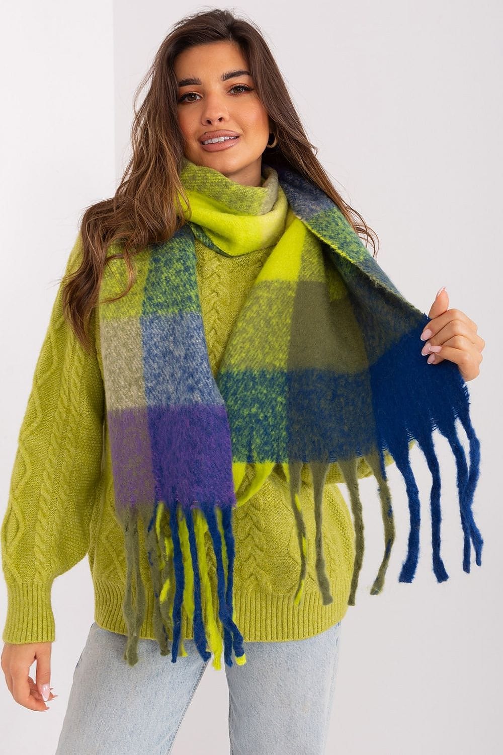 Women's Colorful Plaid Scarf Tassels Long - ShalayeFashion