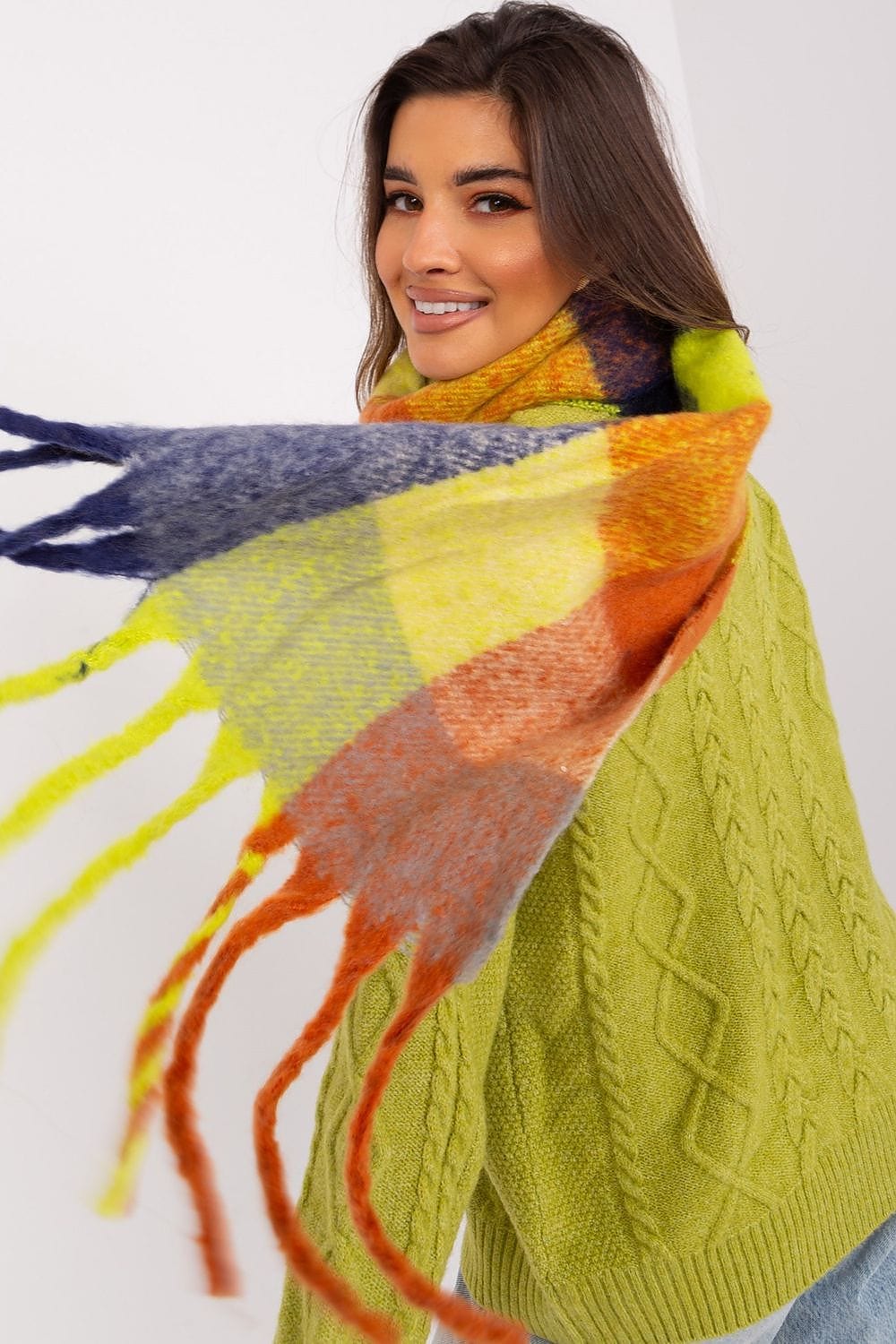 Women's Colorful Plaid Scarf Tassels Long - ShalayeFashion