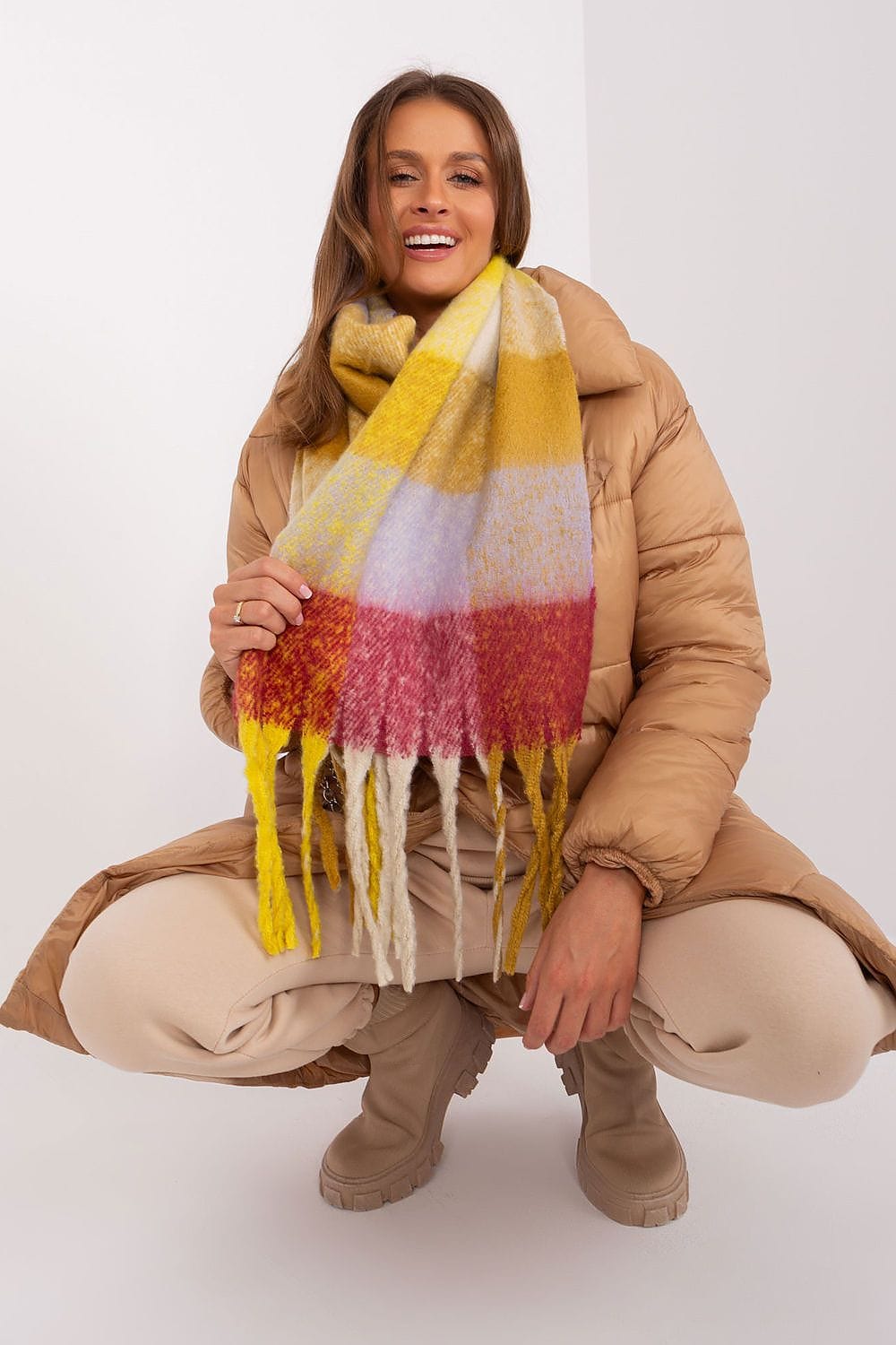 Women's Colorful Plaid Scarf Tassels Long - ShalayeFashion