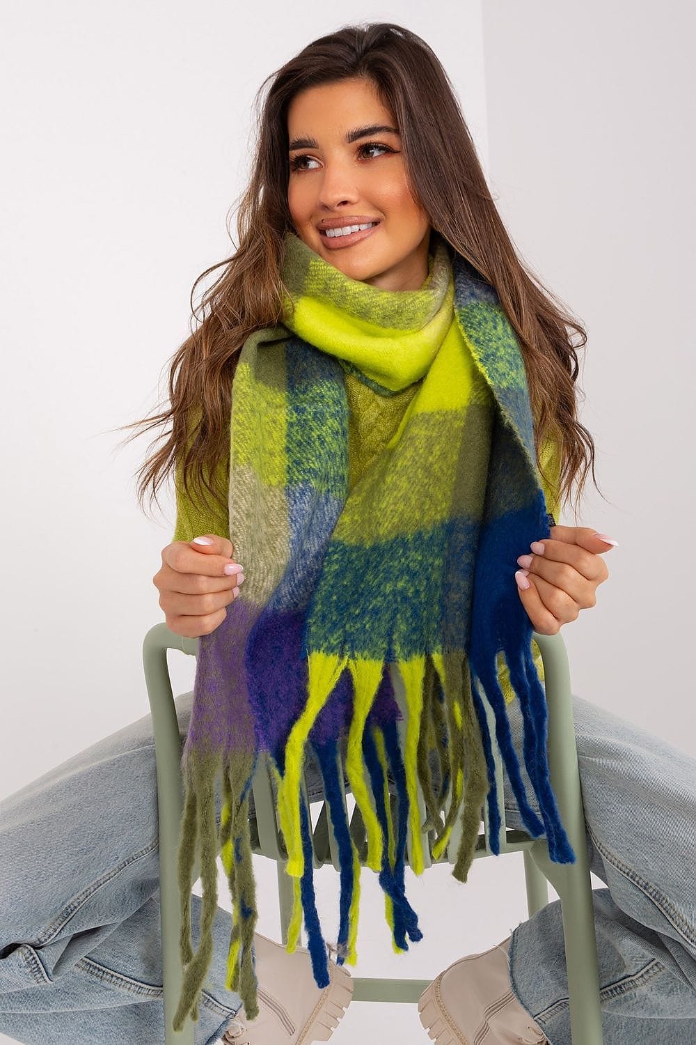 Women's Colorful Plaid Scarf Tassels Long - ShalayeFashion