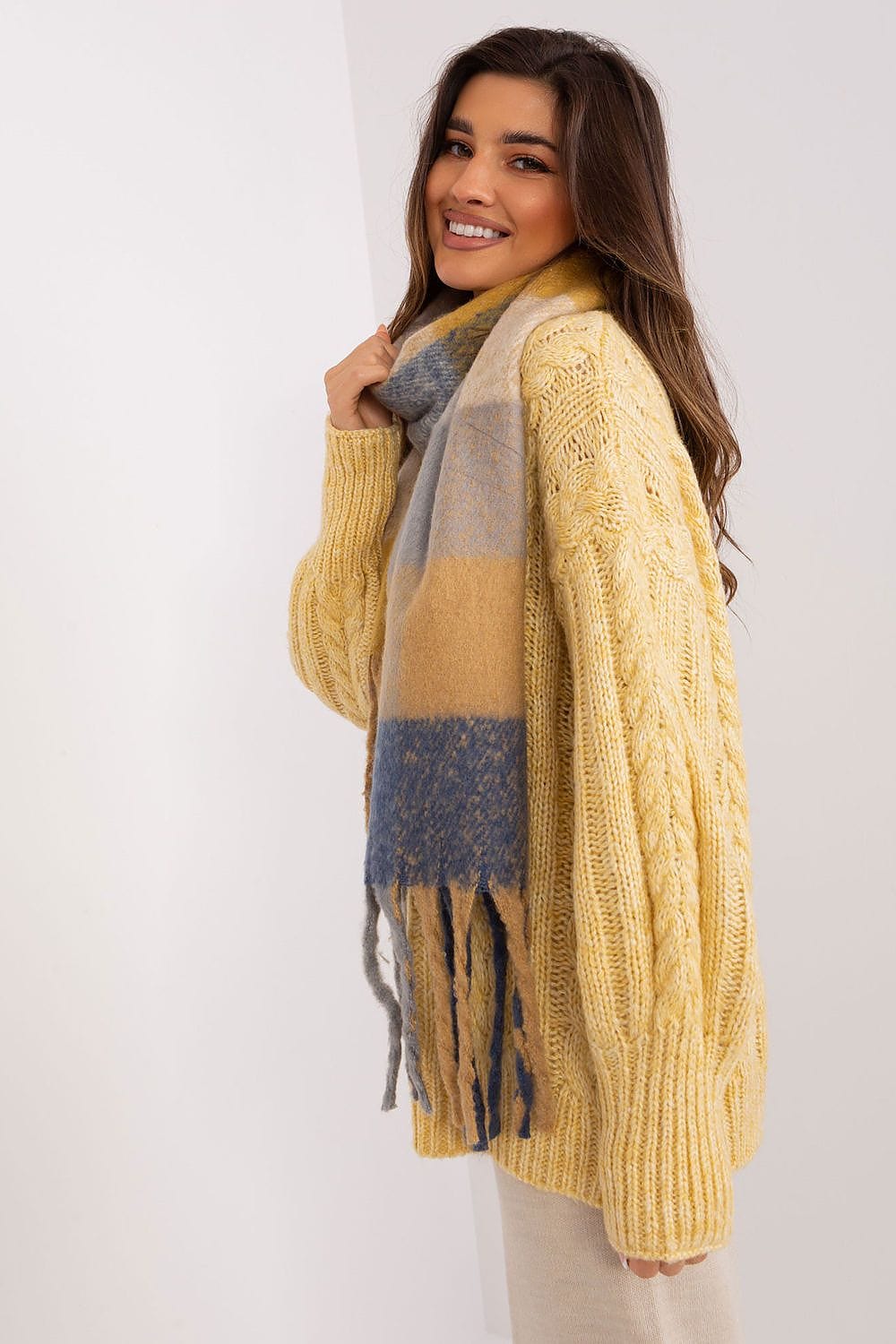 Women's Colorful Plaid Scarf Tassels Long - ShalayeFashion