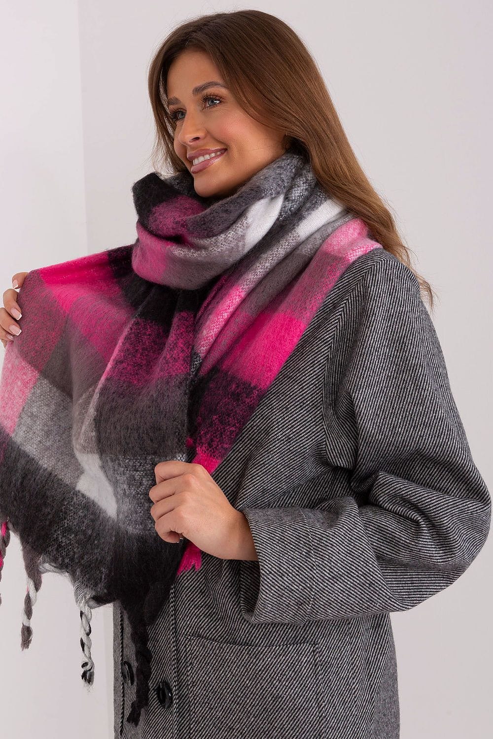 Women's Colorful Plaid Scarf Tassels Stylish - ShalayeFashion