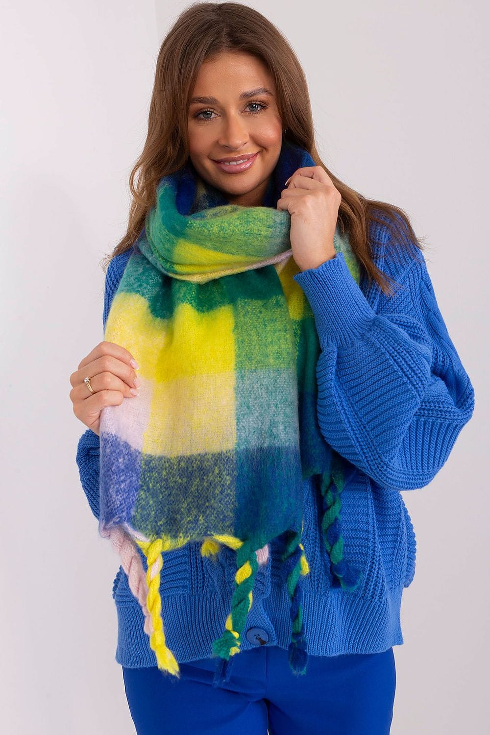 Women's Colorful Plaid Scarf Tassels Stylish - ShalayeFashion