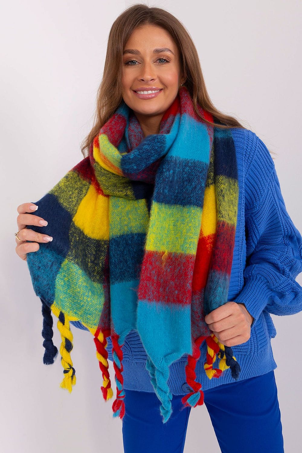 Women's Colorful Plaid Scarf Tassels Stylish - ShalayeFashion