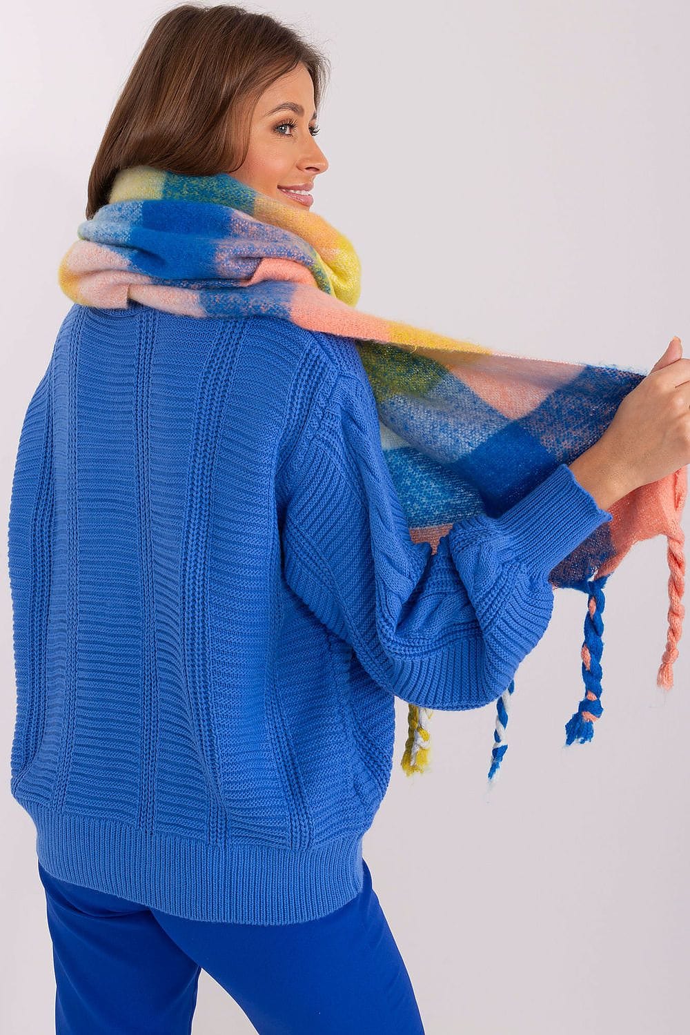 Women's Colorful Plaid Scarf Tassels Stylish - ShalayeFashion