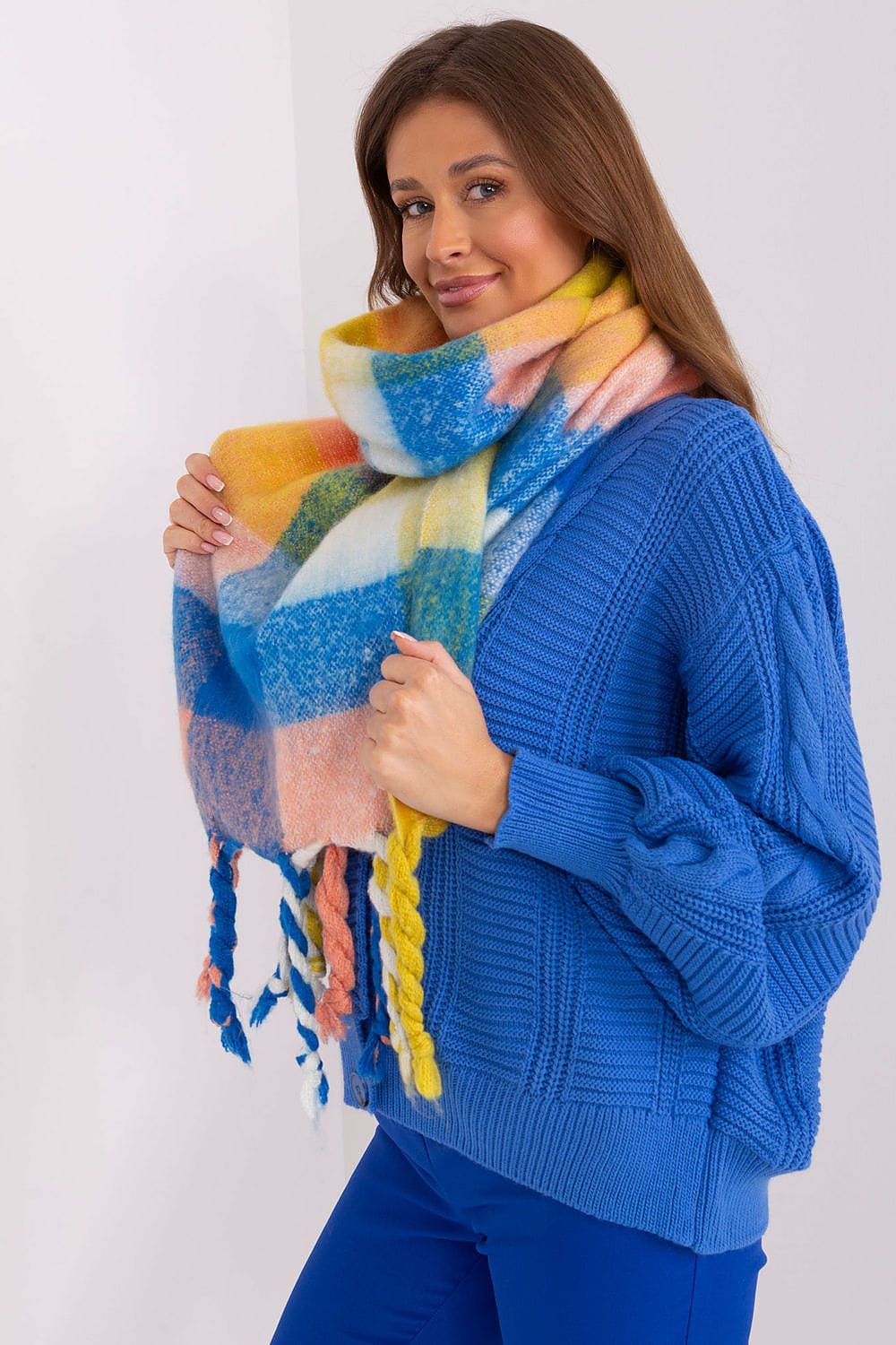 Women's Colorful Plaid Scarf Tassels Stylish - ShalayeFashion