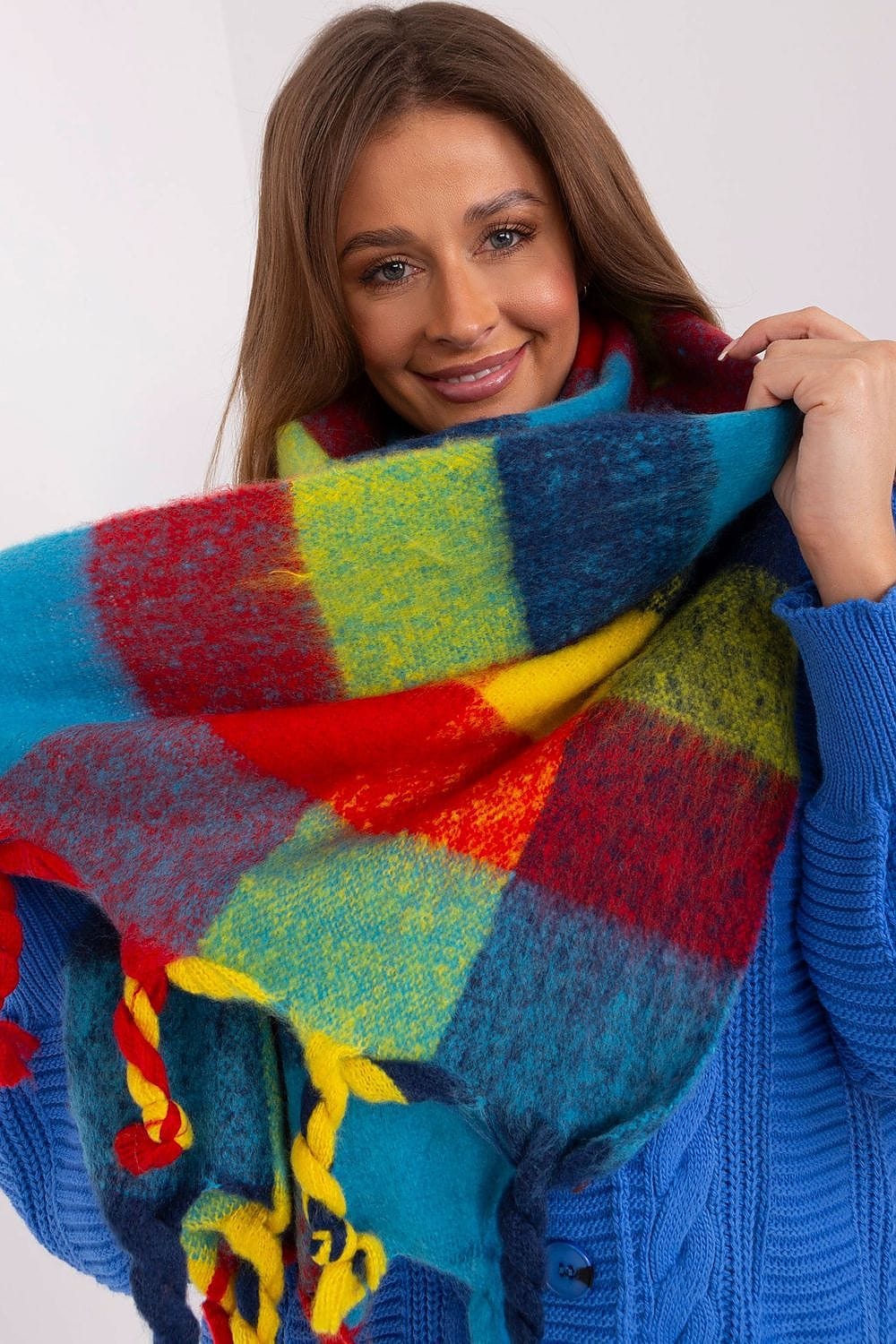 Women's Colorful Plaid Scarf Tassels Stylish - ShalayeFashion